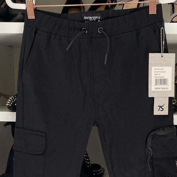 New Seven Souls Boy's Zip Pocket Drawstring Jogger Pants Beige Size 18 - Picture 13 of 14